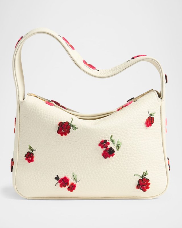 Elena Raspberry Applique Leather Shoulder Bag